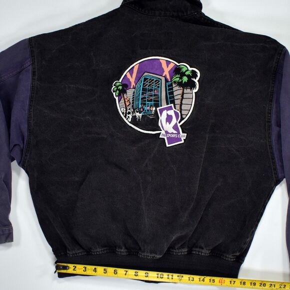 Vintage Two Tone Denim Bomber Embroidered Jacket Q The Sports Club - XL - Picture 5 of 7